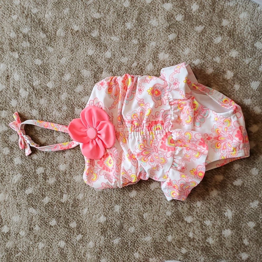 Janie and Jack Bright & Colorful Pink Paisley One Piece Swimsuit | 12-18M